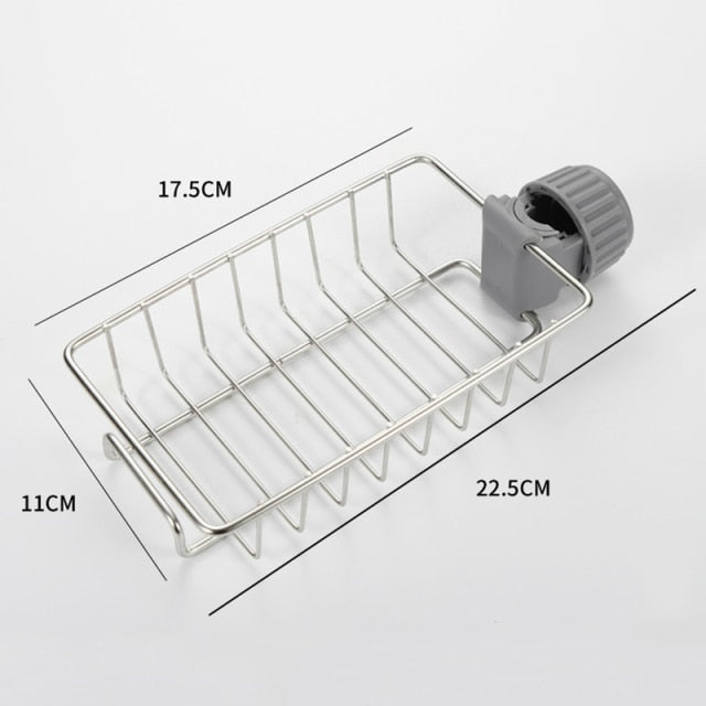 Stainless Steel Faucet Shelf Rack for organized and accessible kitchen tools.