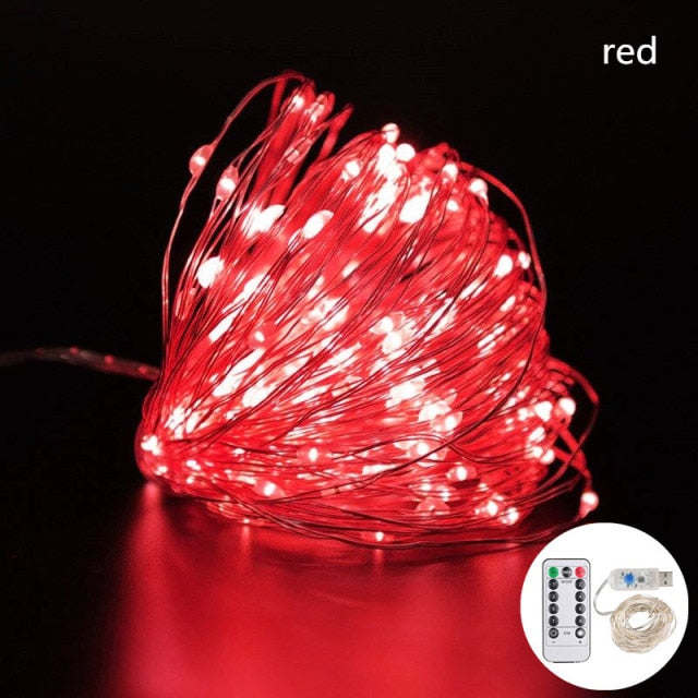 5M-20M LED Christmas String Lights in various colors and modes. Small and flexible wire for easy wrapping. Energy-saving LED bulbs. Fireproof ABS plastic shell with waterproof silicon. Simple installation. Get yours now!