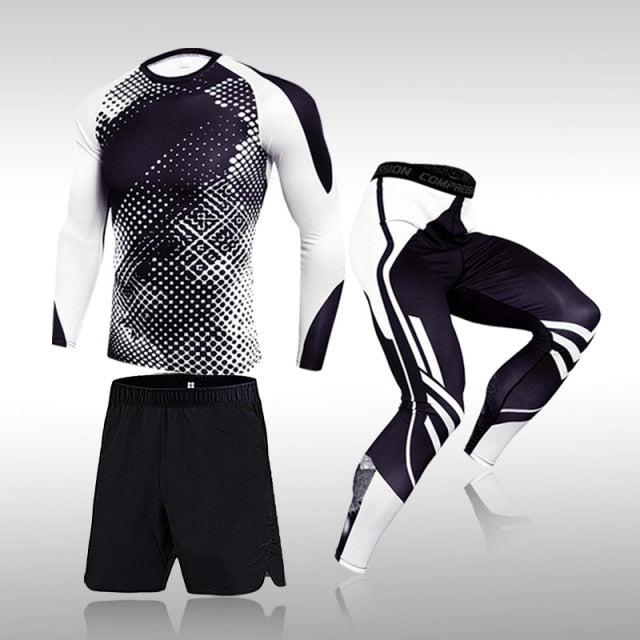 3-Piece Men's Workout Sports Set: Polyester and spandex garments for ultimate comfort and performance during workouts. Ideal for fitness enthusiasts.