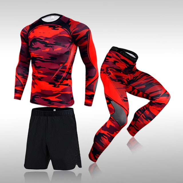 3-Piece Men's Workout Sports Set: Polyester and spandex garments for ultimate comfort and performance during workouts. Ideal for fitness enthusiasts.