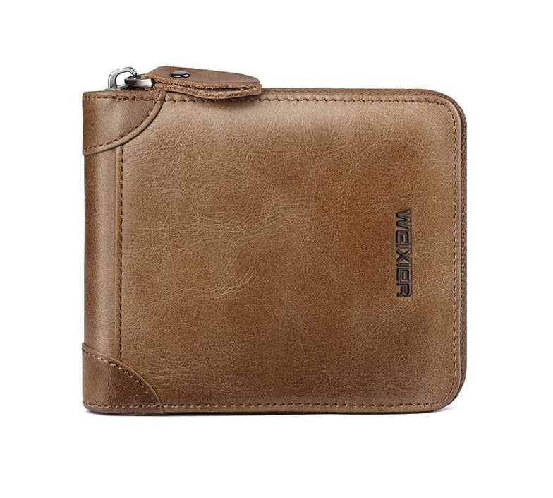 Men's Zipper Wallet - Secure and durable closure - Polyurethane material - Coin compartment, cardholder, and extra pockets - Available in black, brown, and khaki colors.