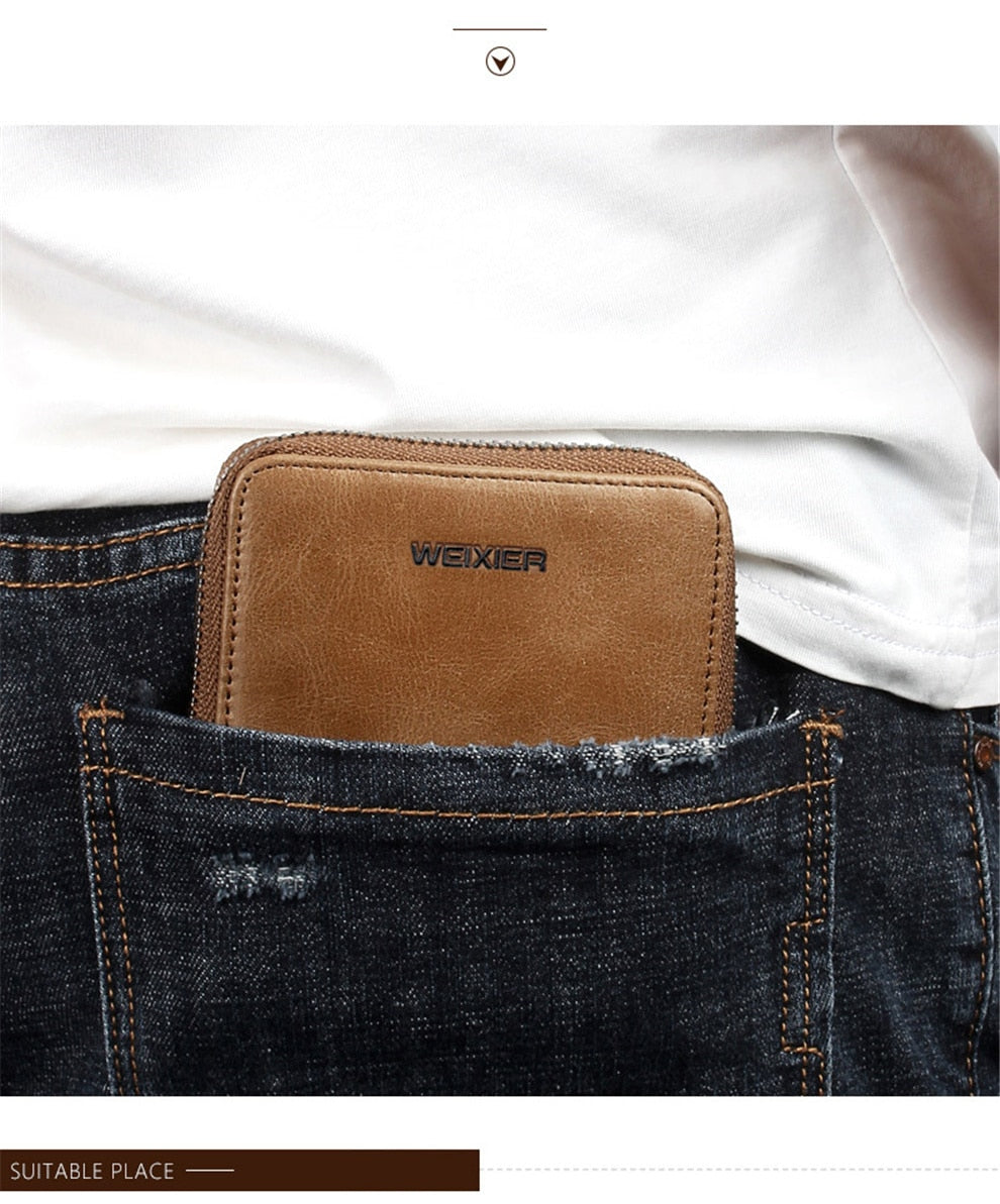 Men's Zipper Wallet - Secure and durable closure - Polyurethane material - Coin compartment, cardholder, and extra pockets - Available in black, brown, and khaki colors.