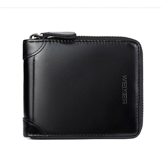 Men's Zipper Wallet - Secure and durable closure - Polyurethane material - Coin compartment, cardholder, and extra pockets - Available in black, brown, and khaki colors.