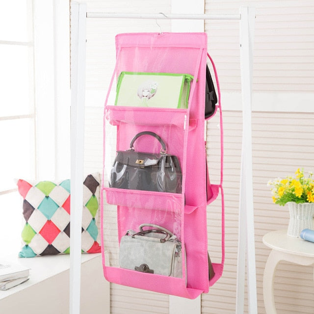 Transparent Hanging Handbag Organizer for easy storage and accessibility.