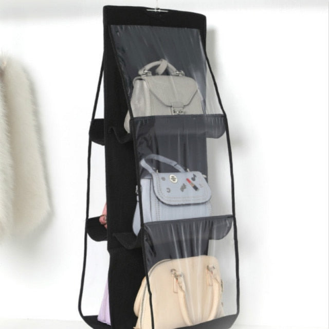 Transparent Hanging Handbag Organizer for easy storage and accessibility.