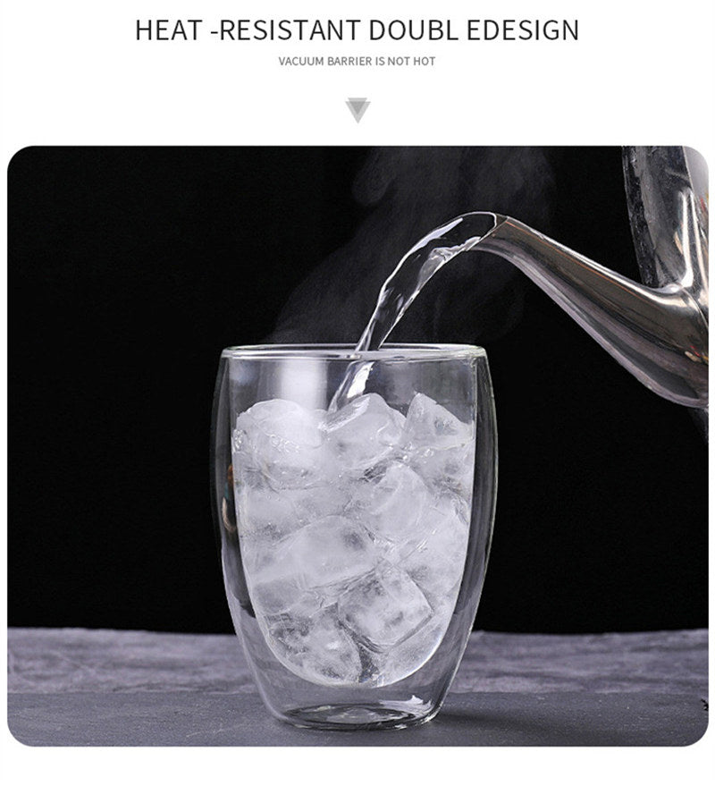 Double-walled borosilicate wine glass with elegant design and temperature retention.