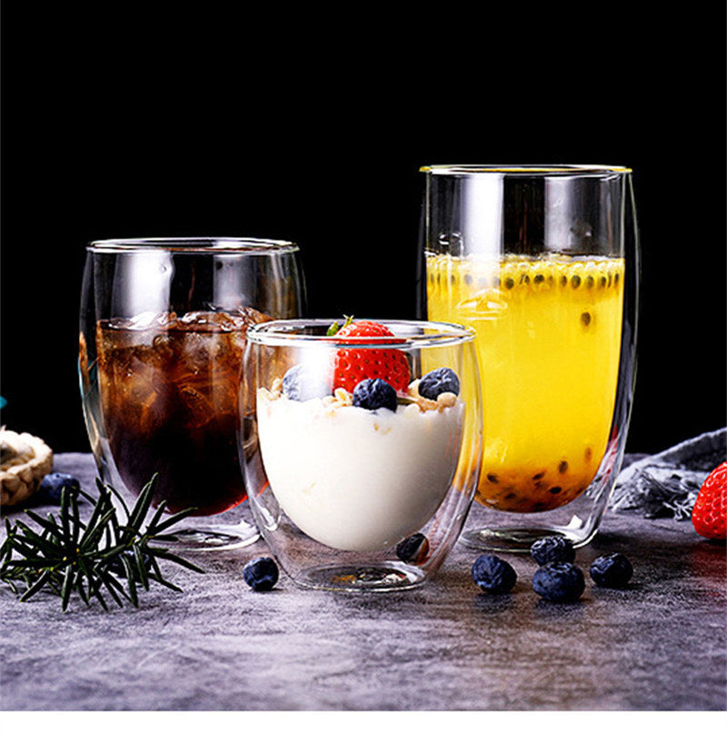 Double-walled borosilicate wine glass with elegant design and temperature retention.