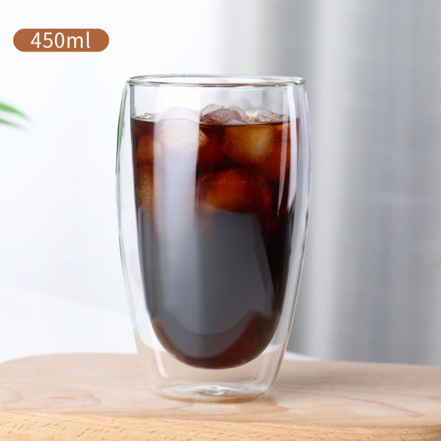 Double-walled borosilicate wine glass with elegant design and temperature retention.