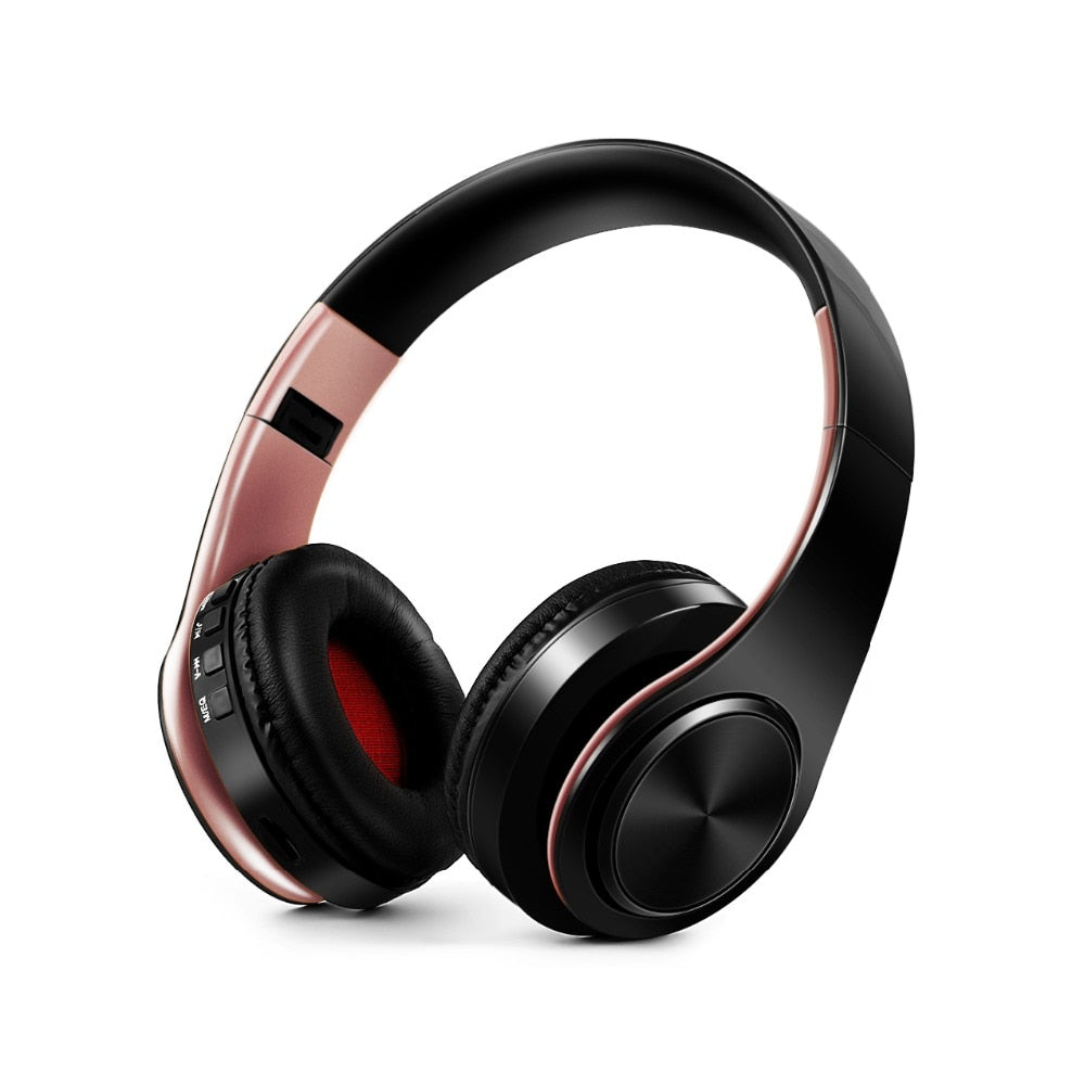 Wireless headphones with Bluetooth V5.0+EDR Technology. Includes FM radio and USB port. Hands-free communication with phone and PC/Macbook. Sleek design for comfort and style. Convenient play/pause, call answering, and volume control.