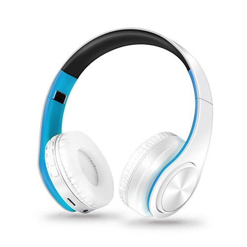 Wireless headphones with Bluetooth V5.0+EDR Technology. Includes FM radio and USB port. Hands-free communication with phone and PC/Macbook. Sleek design for comfort and style. Convenient play/pause, call answering, and volume control.